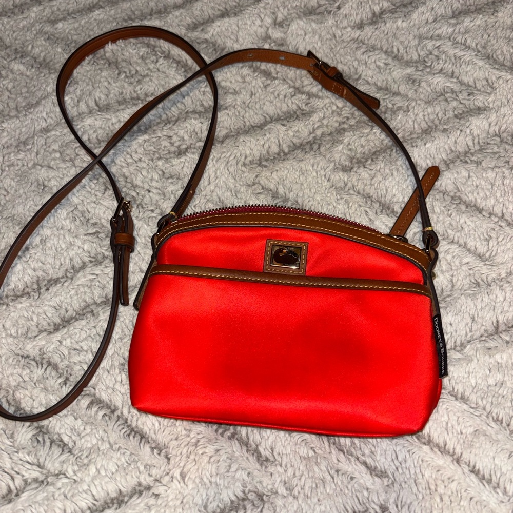 Dooney & Bourke Bright Red Crossbody Bag with Brown Accents